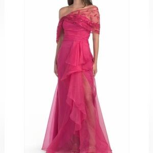 Rene Ruiz Fuchsia One Shoulder Gown.